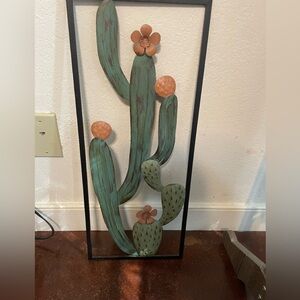 Cactus Metal Wall Art with Flowers
